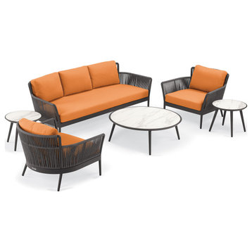 Nette 6-Piece Sofa and Tables Set, Carbon and Pewter, Ninja, Tangerine