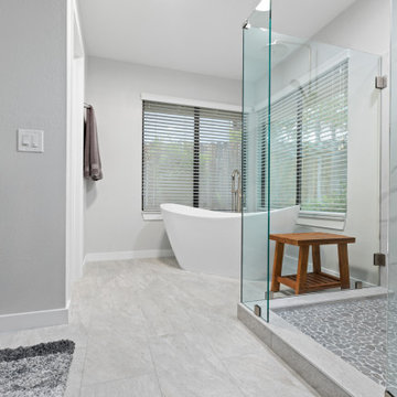Master bathroom with a standalone tub