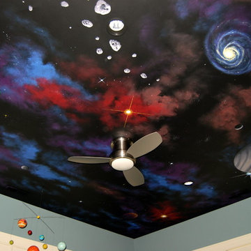 Space Night Sky Ceiling Mural in a kids bedroom by Tom Taylor of MuralArt.com