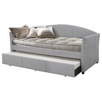Twin Daybed, Arched Design & Tufted Smoke Gray Fabric Upholstery, With Trundle