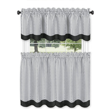 Westport Window Curtain Tier Pair and Valance Set, 58x36, Black/White