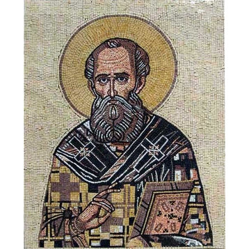 Christian Icon of A Saint In Marble Mosaic Tiles, 33"x41"