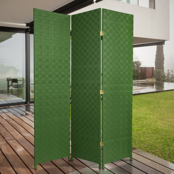 6 ft. Tall Woven Fiber Outdoor All Weather Room Divider 6 Panel Green