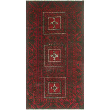 Fine Vintage Distressed Bebegula Red/Charcoal Rug, 3'10x7'0