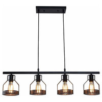 4 Light Matte Black Metal Hanging Chandelier Light Industrial Pendant