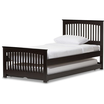 Hevea Solid Wood Platform Bed with Guest Trundle Bed - Dark Brown, Twin