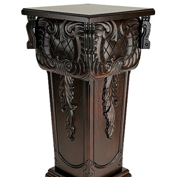 Benzara BM210128 Elegantly Engraved Wooden Frame Pedestal Stand, Dark Brown