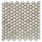 Stone Center Online - Anti Slip Shower Floor Tumbled Crema Marfil Marble 1" Hexagon Tile, 1 sheet - Crema Marfil Marble 1" (from point to point) hexagon pieces mounted on 12x12" mesh tile sheet