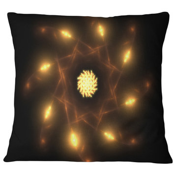 Glowing Yellow Radial Fractal Flower Art Floral Throw Pillow, 18"x18"