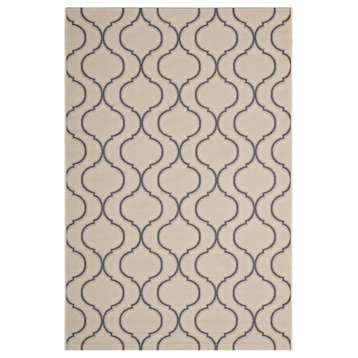Modway Linza 5' x 8' Wave Abstract Trellis Area Rug in Beige and Gray