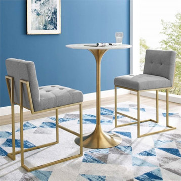 Modway Privy 24.5" Modern Fabric Counter Stool in Light Gray/Gold (Set of 2)