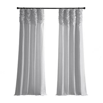 Ruched Vintage Faux Dupioni Silk Curtain Single Panel, Ice, 50" X 84"