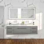 Totti - Totti Wave 60"Gray Modern Double Sink Vanity with White Glassos Countertop, 60" - The Totti Wave modern bathroom vanity is one of the best wall mounted vanities on the market. Featuring soft closing drawers, a white glassos countertop with porcelain vessel sink(s) and brushed chrome handles. Available in a single or double sink version in Espresso, White or Gray and in many sizes from 24 to 72 inches.