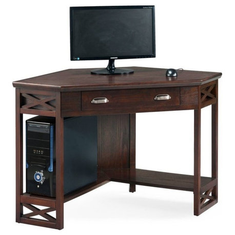 Leick Furniture Wood Corner Computer Writing Desk in Chocolate Oak