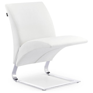 Modern Bouncee Chair Soft White Cashmere Fabric Upholstery Polished Chrome Base