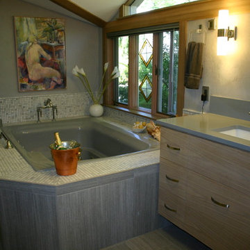White Oak and veined stone remodel..