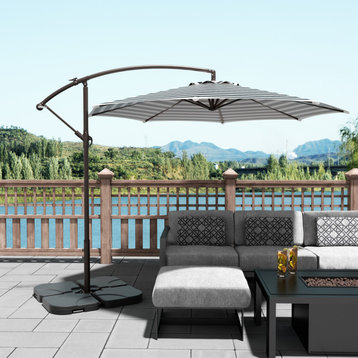 WestinTrends 10' Outdoor Patio Cantilever Hanging Umbrella Shade Cover w/ Base, Black/White