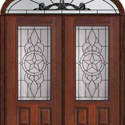 Prehung Transom Double Door 80 Fiberglass Brazos 3/4 Lite Glass - Front Doors