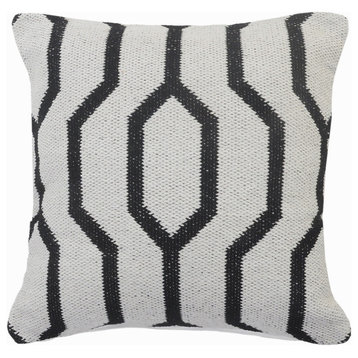 Ox Bay Handwoven White/Black Geometric Organic Cotton Pillow Cover, 20"x20"