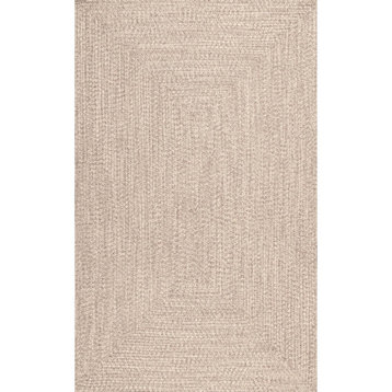 nuLOOM Braided Lefebvre Indoor/Outdoor Striped Area Rug, Tan 5'x8' Oval