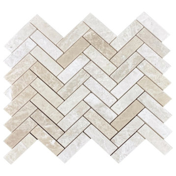 Vanilla Beige 1"x3" Herringbone on 12" x 12" Mesh Mosaic Tile (10 sqft per box)