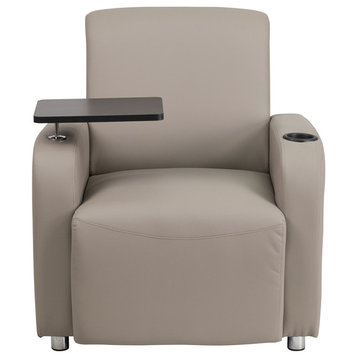 Guest Chair With Tablet Arm, Gray Leather Without Casters, 41"x30"x35"