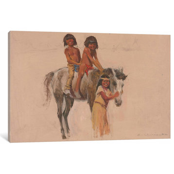 "Native American Children With Pony" by Ernest Chiriacka Canvas Print, 26"x40"