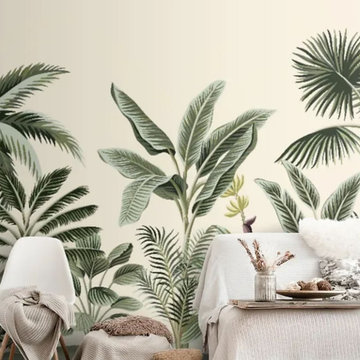 Light Green Trees in Tropical Room Wallpaper