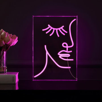 Half-Face 10.3" X 15" Acrylic Box USB Operated LED Neon Light, Pink