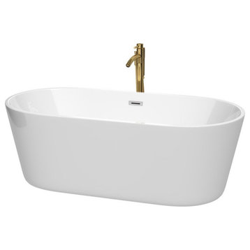 Wyndham Collection Carissa 67" Acrylic Freestanding Bathtub in White/Gold