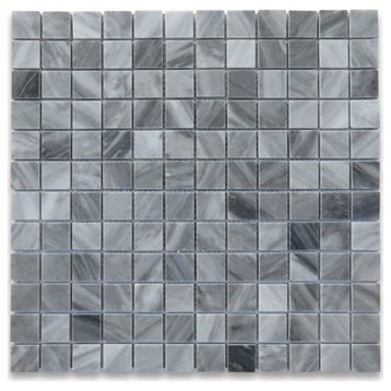 Bardiglio Gray Dark Grey Marble 1x1 Grid Square Mosaic Tile Polished, 1 sheet