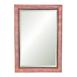 KLASP Home Mirror Covered with Salmon Colored Crocodile Cowhide - Brand New - Wall Mirrors