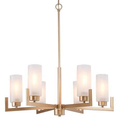 LNC 6-Light Gold Modern Frosted Glass Chandelier, Candle-Style