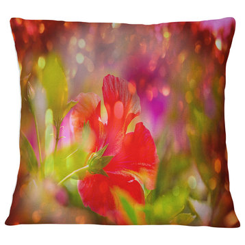 Beautiful Red Rural Summer Flowers Floral Throw Pillow, 16"x16"