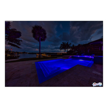Bennett Nokomis, FL Custom Court Yard Swimming Pool & Spa With Raise Beach Area.