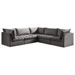Meridian Furniture - Jacob Velvet Upholstered 5-Piece L-Shaped Modular Sectional, Grey - Create the ideal seating arrangement for your space when you pick and choose the elements you like mostincluding this Jacob velvet modular sectional. Mix and match items in the Jacob collection to bring your living space or family room together with a personalized slant. Soft grey velvet upholstery is soft and welcoming to the touch, adding a luxurious feel to everyday seating. Deep channel tufting adds to the piece's durability, and latches underneath the unit make it easy to attach to other pieces in the collection.