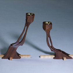 Walnut and Maple Candle Stick Set - Candles And Candleholders