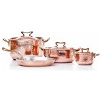 Amoretti Brothers - Copper Set 7 pcs, Tin Lining - Amoretti Brothers copper 7-piece cookware set contains the following items: 1.3 quart sauce pan with lid 4.4 quart saute pan with lid 5.7 quart sauce pan with lid 9 inch frying pan Copper is 2mm thick Cooking surface is hand-lined with tin, following the European cookware tradition Handles are polished, cast bronze & copper Lifetime warranty from Amoretti Brothers with normal use and proper care. The pans come with our "Standard" signature lid. Wooden gift box included