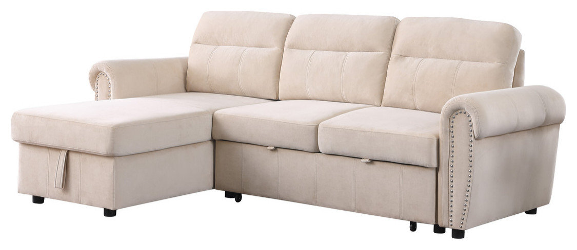 Ashton Velvet Fabric Reversible Sleeper Sectional Sofa Chaise ...