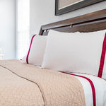 Lintex Linens Inc - 200 Thread Count Ribbon 100% Cotton 4-Piece Sheet set, Burgundy, King - 4pc Ribbon sheet set designed with elegance of 100% fine quality polished combed cotton silky soft to the touch.  Classy and bold these sheets make a statement.  All white  with a contrasting fashionable ribbon border for color. Available in 6 outstanding colors. Comfort meets style.  Perfect for any decor.
