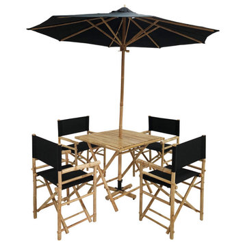 Outdoor Patio Set Umbrella Square Table Chairs, Black