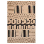 Bareens Designer Rugs - Eclectic Turkish Kilim Catina Hand-Woven Wool Rug - 8'4'' x 9'6'' - Elevate the elegance of your home with this stunning hand-woven tribal Kilim wool rug. Meticulously crafted on a loom by the Nomad Turkman people using hand-spun wool and 100% natural vegetable dyes, these rugs are recognized for their repetitive geometric patterns, incorporating naturalistic floral and traditional designs. The contemporary fashion palette results in bold, sharp patterns that are incredibly versatile, as the pattern is the same on both sides. These reversible rugs feature a lighter shade on one side and brighter colors on the other, providing versatility according to preference. These unique rugs are made by knotting short strands of different colors onto the warps and securing them by tightly pressing the wefts. The designs are created by interweaving the various colored wefts and warps. Kilims are known for their exceptional durability and versatility, making them truly unique rugs.  Product Details    Rug Size: 8'4'' x 9'6''  Material: 100% Wool  Style: Kilim, Flat Weave, Dhurrie, Turkish, Southwestern, Rustic, Tribal  Colors: Beige, Black  Weave Type: Hand-Woven, Handmade  Pile Height: Less than 0.25 inch