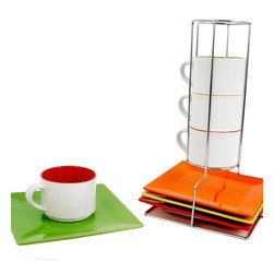 Square Plates & Cups, Set of 8 with Metal Holder - Products