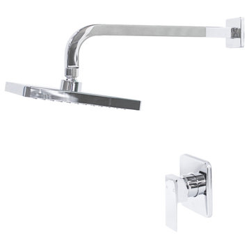 CROWN Bath Shower Set with Rough-in Valve, Square Shower Head, Arm and Handle, Chrome
