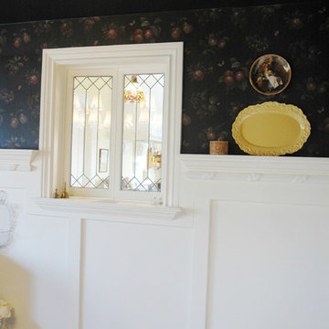 Grass Valley formal dining room, vintage leaded pass-thru windows