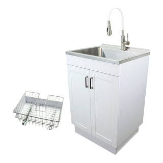 Maile Transitional 28 inch Laundry Cabinet with Pull-out Faucet and ABS Sink