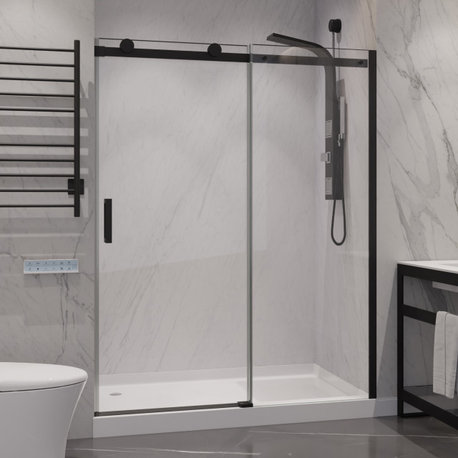 ANZZI Rhodes 76" Frameless Sliding Shower Door, Matte Black, 60" W