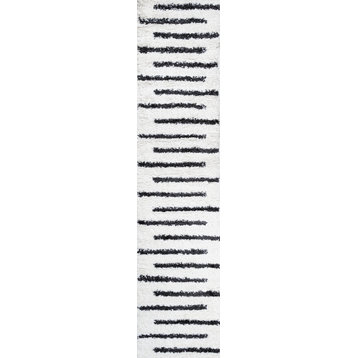 Alaro Berber Stripe Shag, White/Black, 2x8