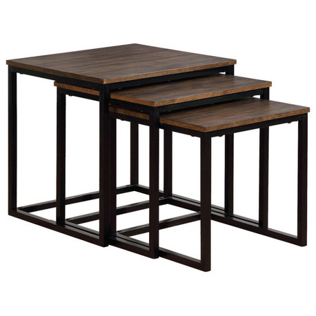 Arcadia Acacia Wood 24" Square Nesting End Tables, Antiqued Mocha