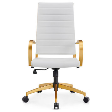 LUXMOD High Back Office Chair Adjustable Swivel Chair Ergonomic Desk Chair, Gold White